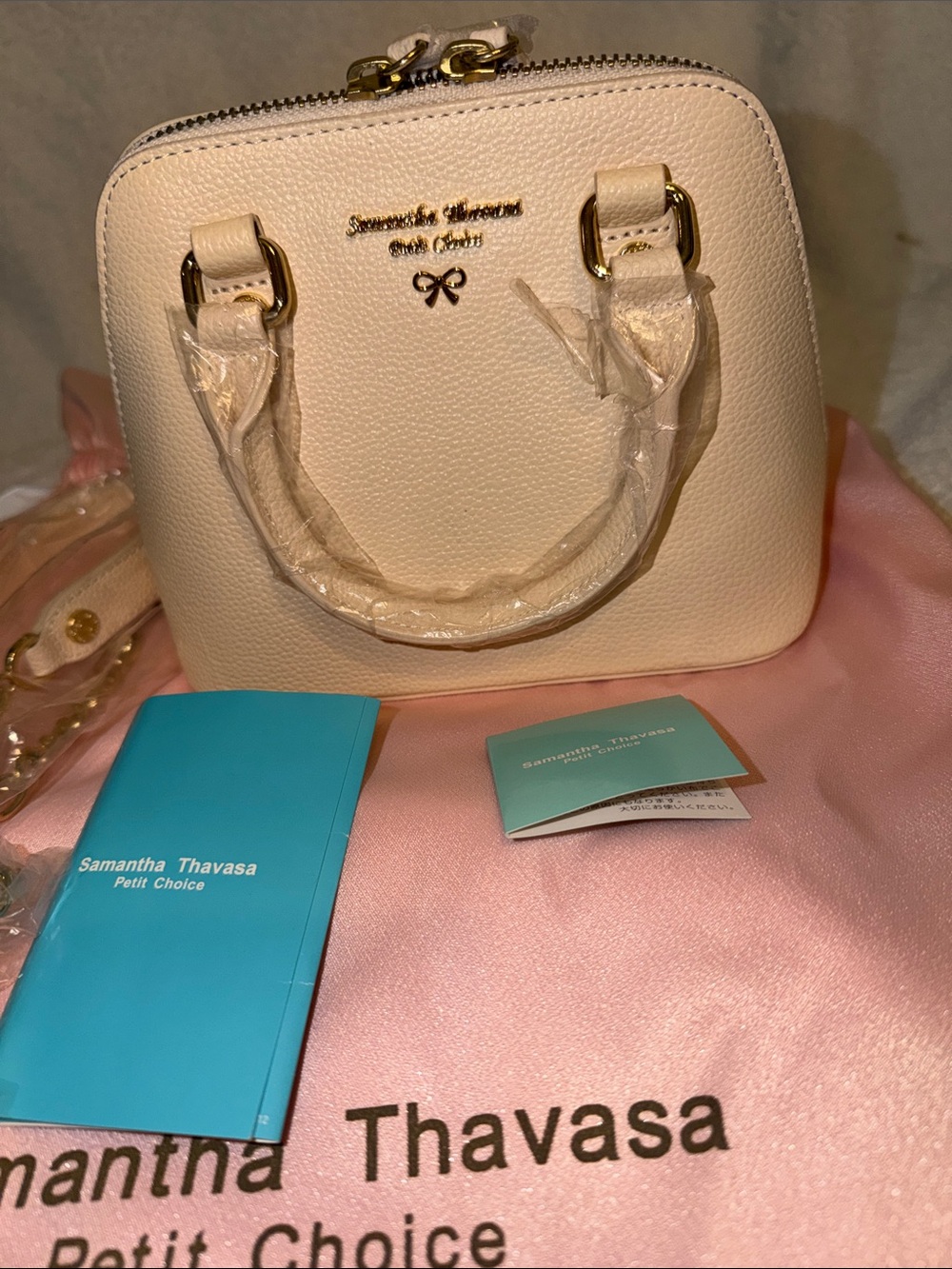 Samantha Thavasa Cream Mini Satchel with Gold Hardware